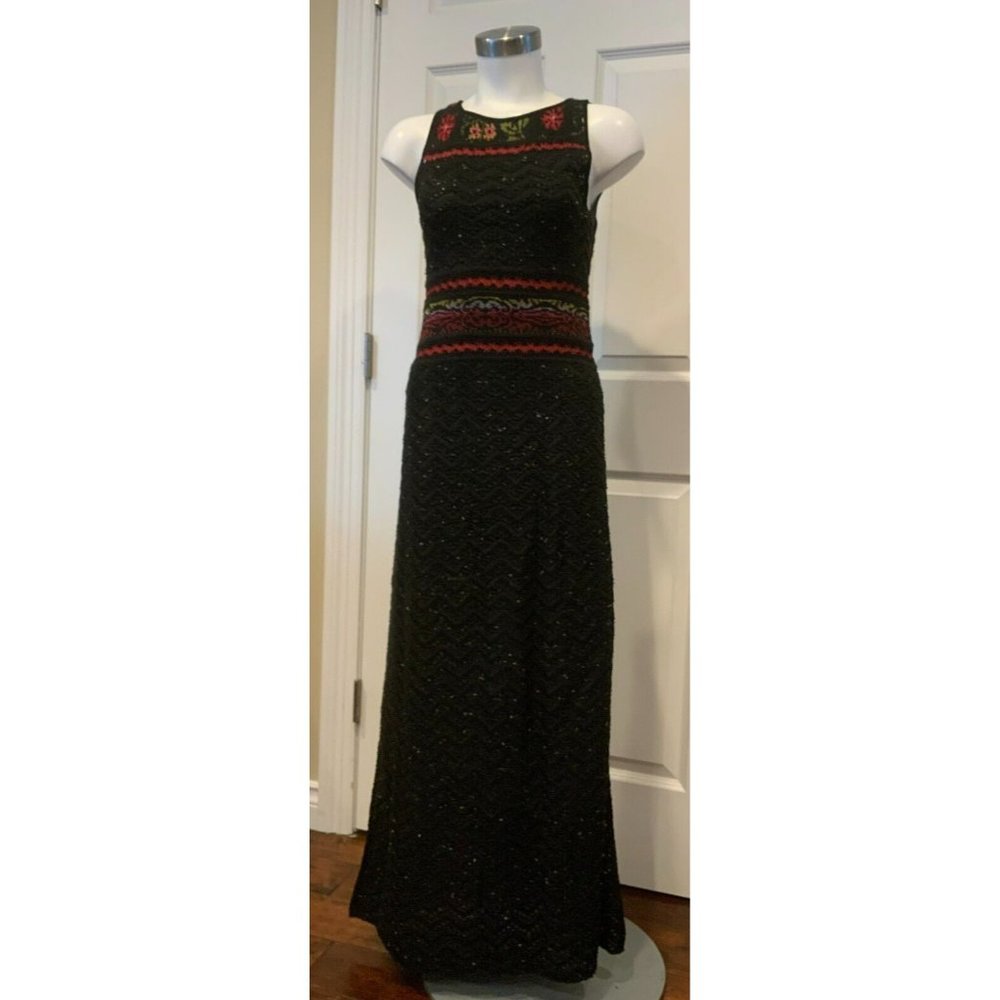 Cecilia Prado Long Black "Clarah" Floral Patterned Sheath Dress, Size XS NWT!